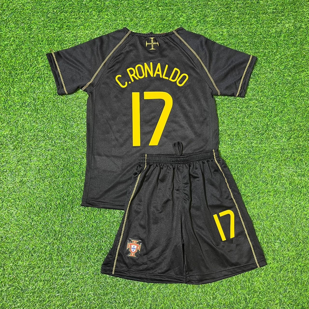Cristiano Ronaldo Portugal 2006 World Cup Black Retro Kids Football Jersey Kit