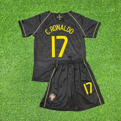 Cristiano Ronaldo Portugal 2006 World Cup Black Retro Kids Football Jersey Kit