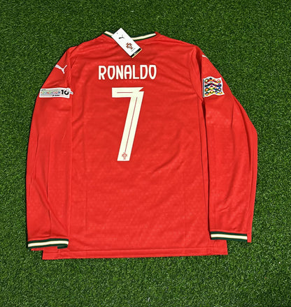 Cristiano Ronaldo Portugal UEFA Nations League Winner Red LS Jersey Trikot Maillot Soccer Shirt