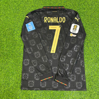 Cristiano Ronaldo Portugal 2026 World Cup Black Legacy Patch Long Sleeve Football Jersey