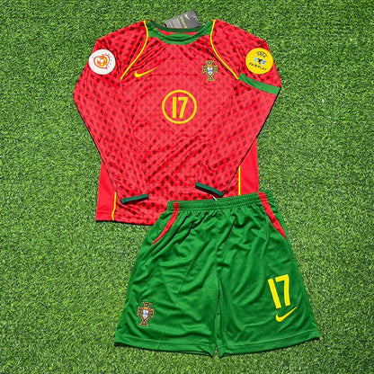 Cristiano Ronaldo Portugal EURO 2004 Long Sleeve Retro Home Red Kids Football Jersey
