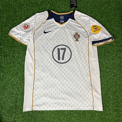 Cristiano Ronaldo 17 Portugal EURO 2004 Retro White Away Soccer Kit Jersey Trikot Soccer Shirt