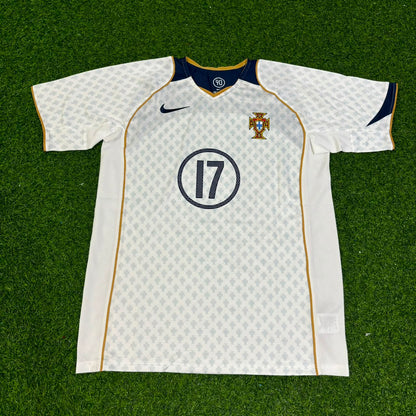 Cristiano Ronaldo 17 Portugal EURO 2004 Retro White Away Soccer Kit Jersey Trikot Soccer Shirt