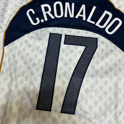 Cristiano Ronaldo 17 Portugal EURO 2004 Retro White Away Soccer Kit Jersey Trikot Soccer Shirt