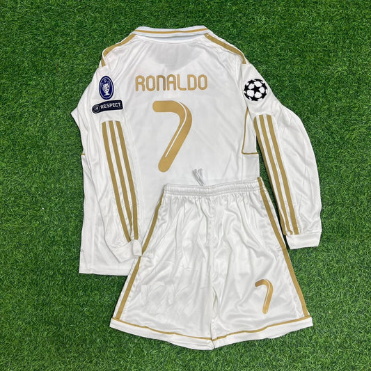 Cristiano Ronaldo Real Madrid 2011–2012 Weißes Retro-Fußballtrikot für Kinder