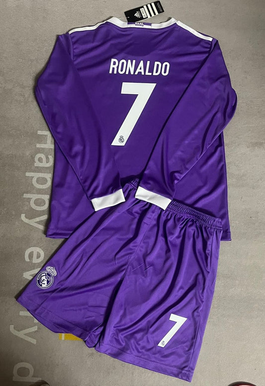 Cristiano Ronaldo Real Madrid Retro Purple Kids Children Home Jersey KinderTrikot Set