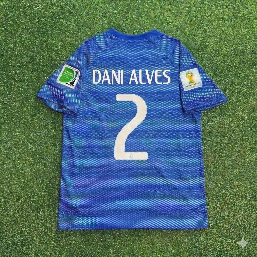Dani Alves 2- 2014 World Cup Retro Blue Jersey Trikot