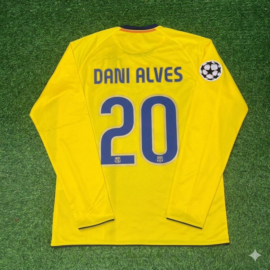 Dani Alves FC Barcelona 08/09 Season Yellow Away Retro Jersey Trikot Soccer Shirt