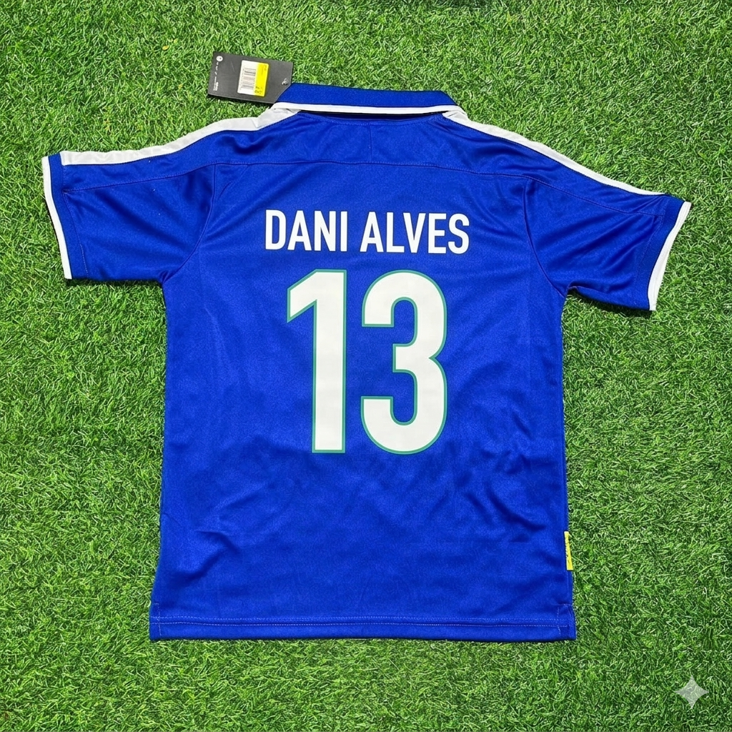 Dani Alves Brazil Blue Retro Football Jersey