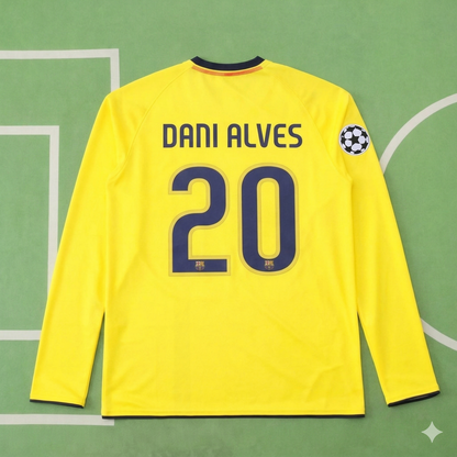 Dani Alves FC Barcelona 08/09 Season Yellow Away Retro Jersey Trikot Soccer Shirt