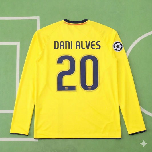 Dani Alves FC Barcelona 08/09 Season Yellow Away Retro Jersey Trikot Soccer Shirt