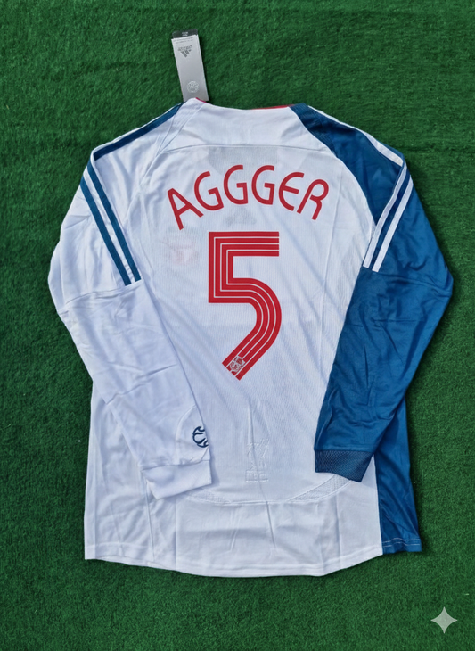 Daniel Agger Liverpool 2007 White Blue Long Sleeve Retro Jersey Trikot Maglia