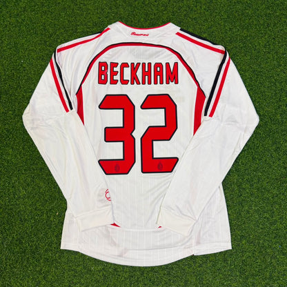 David Beckham #32 AC Milan Away White Long Sleeve Retro Jersey