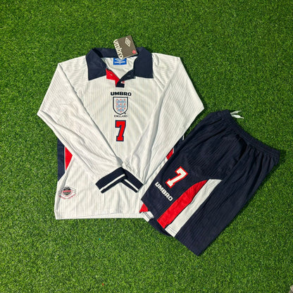 David Beckham England 1998 World Cup Kids  Long Sleeve Retro Football Jersey