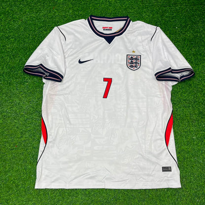 David Beckham #7 England  Home White Football Jersey