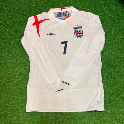 David Beckham #7 England World Cup 2006  Home Long Sleeve Retro Jersey