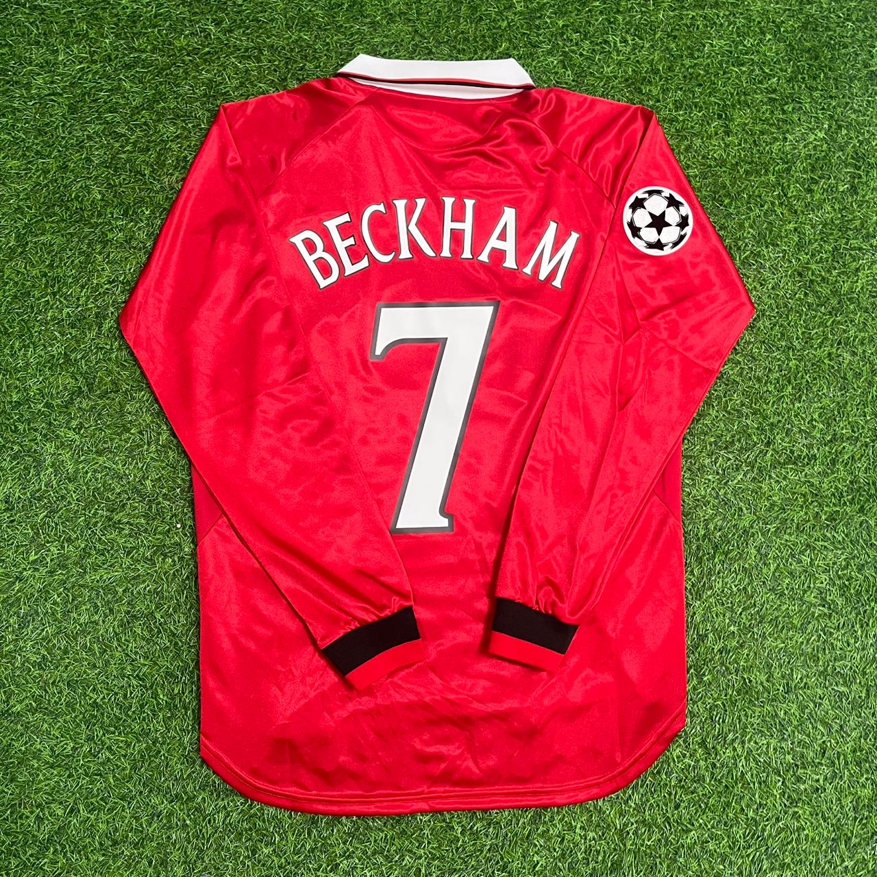 David Beckham Manchester United 1999 Champions League Final Retro Football Jersey Kit