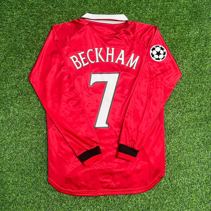 David Beckham Manchester United 1999 Champions League Final Retro Football Jersey Kit