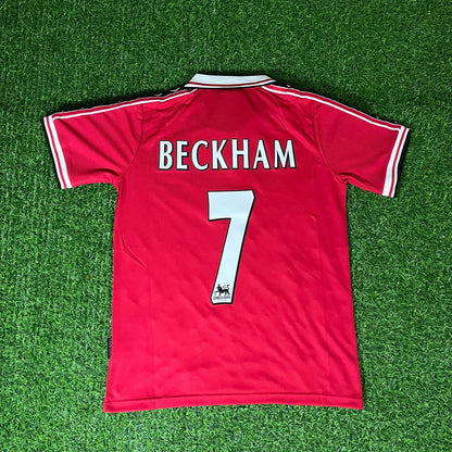 David Beckham Manchester United 1999 Red Retro Jersey Maillot Trikot Maglia Soccer Shirt