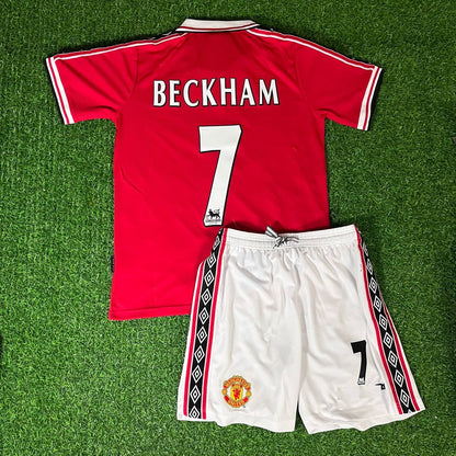 David Beckham Manchester United 1999 Kids Children Set Retro Jersey Kinder Trikot Soccer Shirt