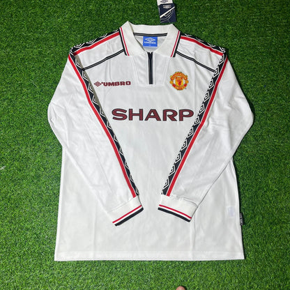 David Beckham Manchester United 1999 White Long Sleeve Retro Football Jersey Kit