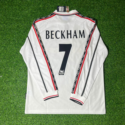 David Beckham Manchester United 1999 White Long Sleeve Retro Football Jersey Kit