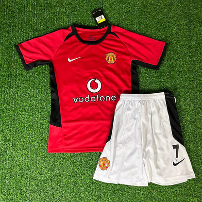 David Beckham 2002/03 Manchester United Kids Kit – Iconic Red Retro Jersey Soccer Shirt