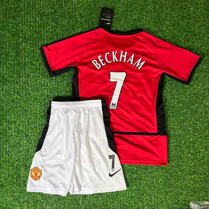 David Beckham 2002/03 Manchester United Kids Kit – Iconic Red Retro Jersey Soccer Shirt