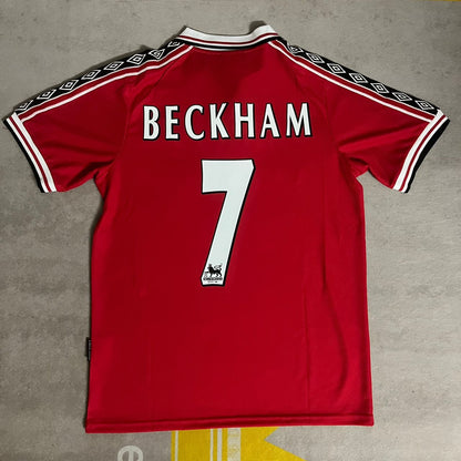 David Beckham Manchester United 1999 Red Retro Jersey Maillot Trikot Maglia Soccer Shirt