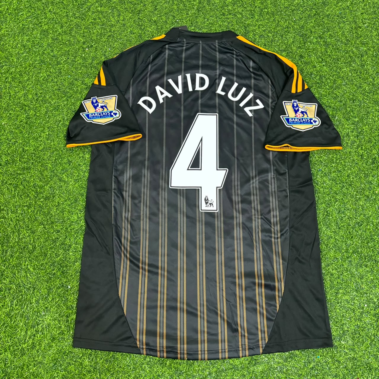 David Luiz #4 Chelsea 2010 2011 Away Retro Black Orange Football Jersey