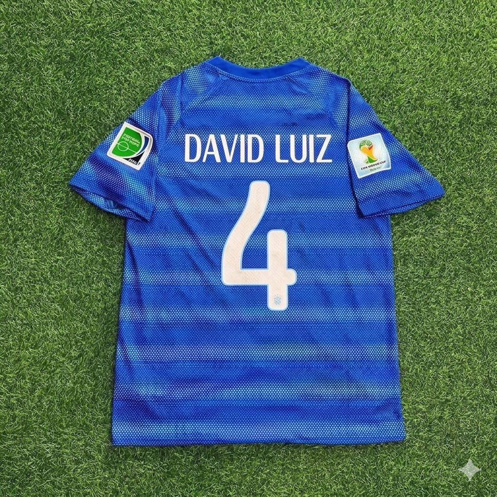 David Luiz 4- 2014 World Cup Retro Blue Jersey Trikot