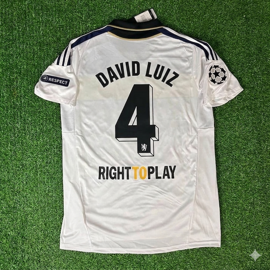 David Luiz #4 Chelsea 2011 2012 Champions League White Yellow Retro Jersey Trikot