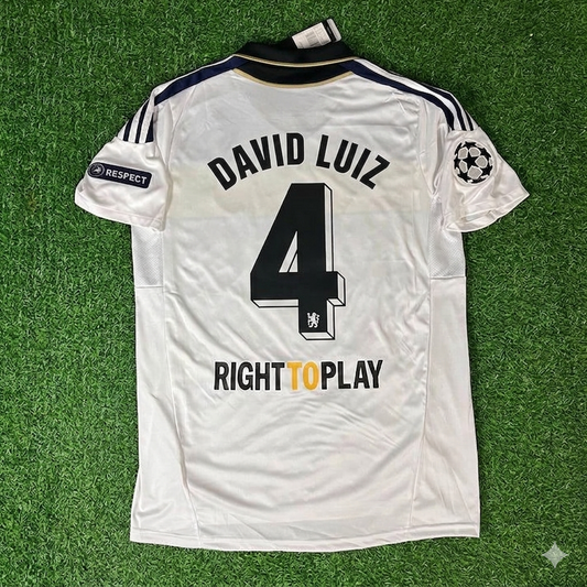 David Luiz #4 Chelsea 2011 2012 Champions League White Yellow Retro Jersey Trikot
