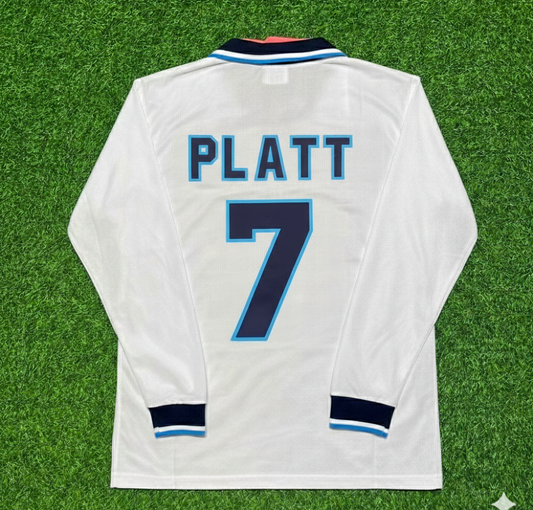 David Platt England 1996 Long Sleeve Retro Football Jersey