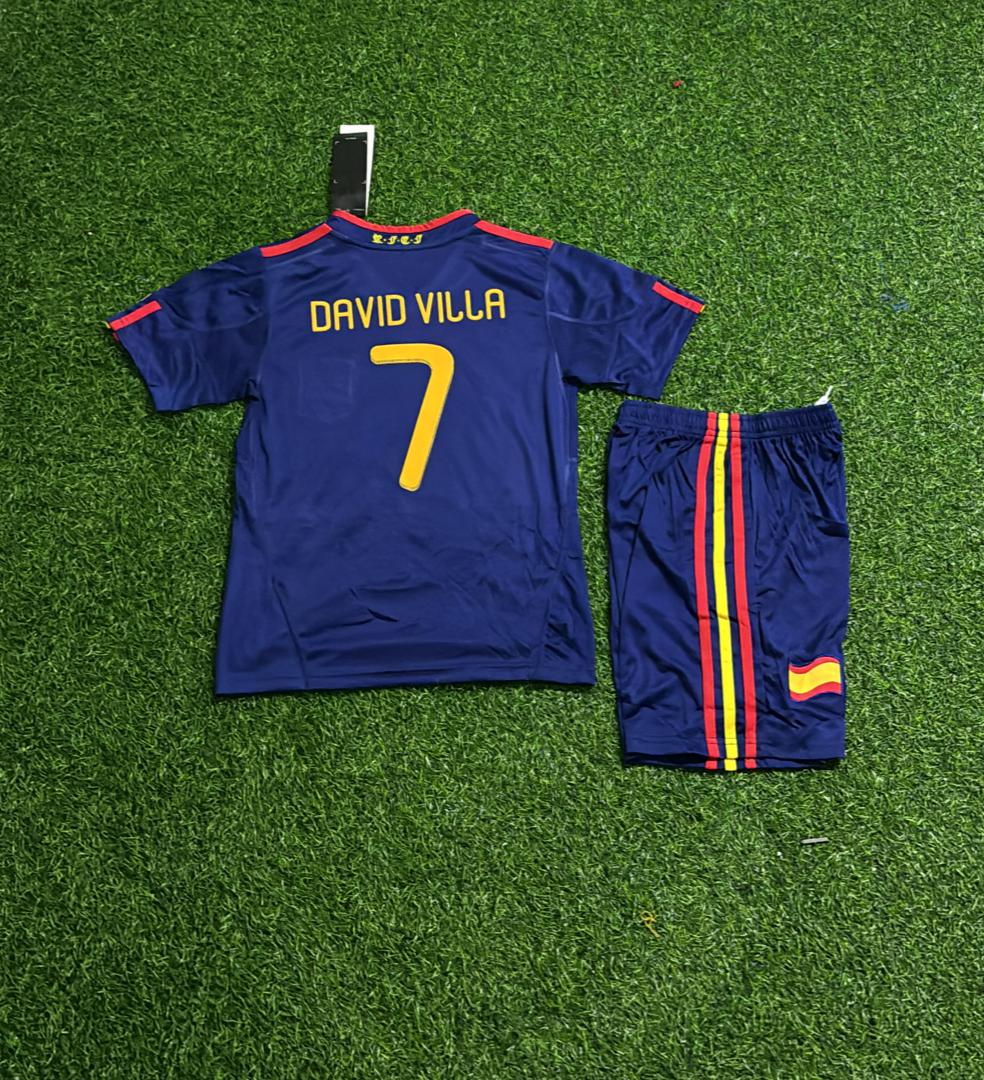 David Villa Spain 2010 World Cup Final Kids Retro Football Jersey Kit