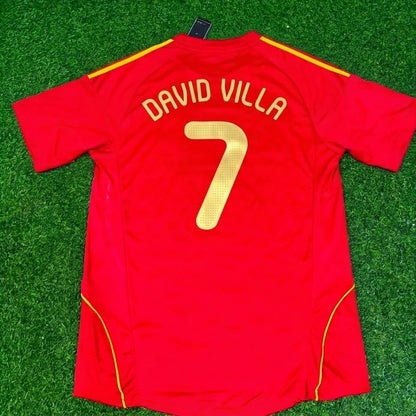 David Villa #7 Spain EURO 2008 Red Home Retro Football Jersey