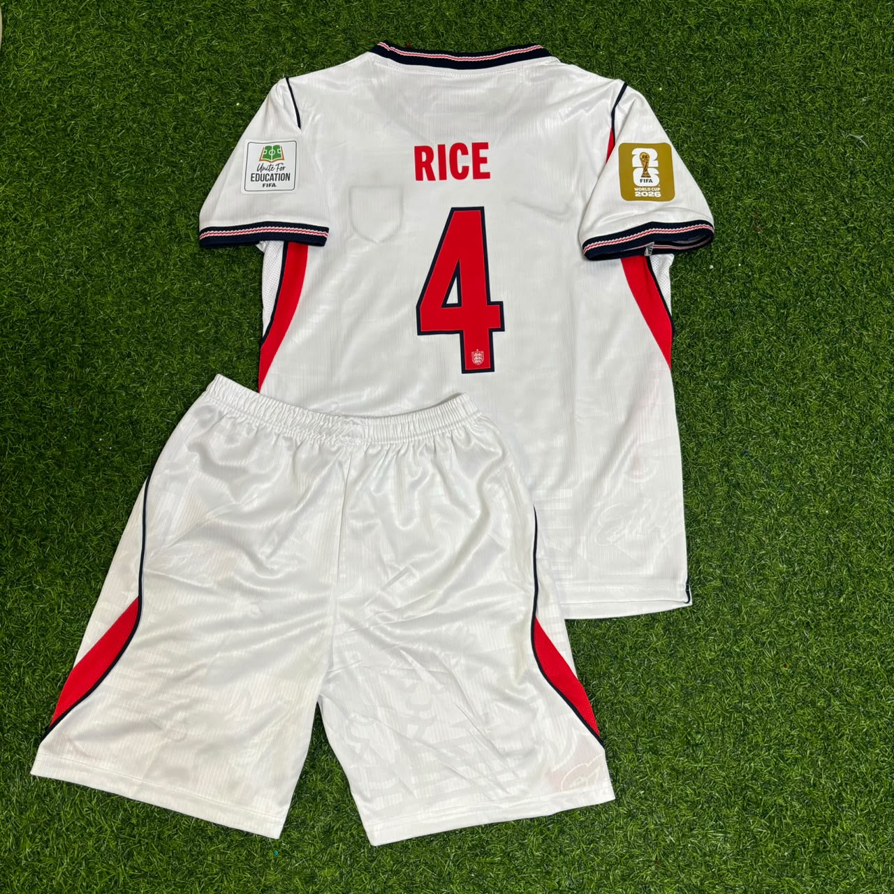 Declan Rice #4 England 2026 World Cup KIDS Home White Football Jersey