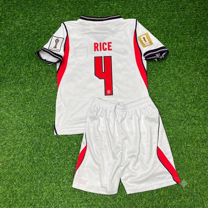 Declan Rice #4 England 2026 World Cup KIDS Home White Football Jersey