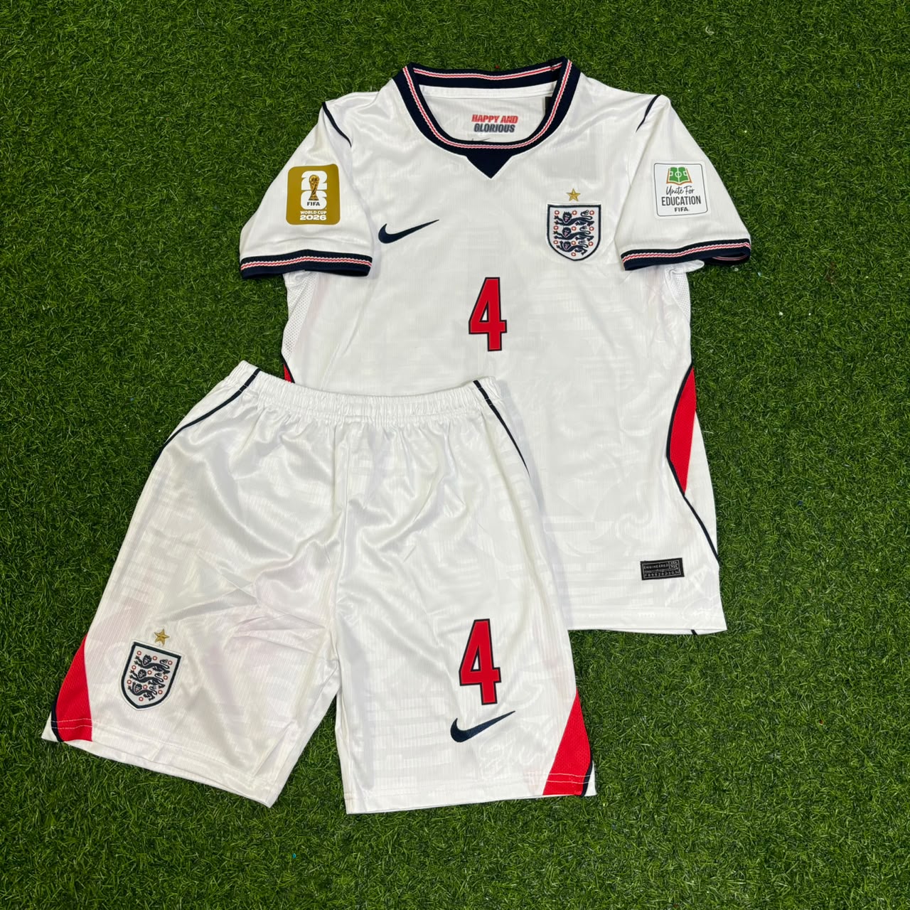 Declan Rice #4 England 2026 World Cup KIDS Home White Football Jersey