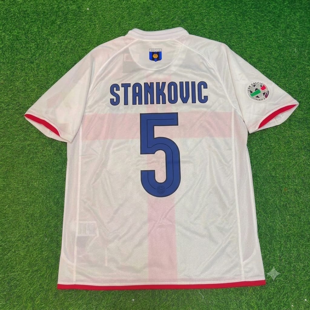 Dejan Stankovic #5 Inter 2007- 2008 Season Away White Red Retro Jersey Trikot Maillot Maglia Soccer Shirt