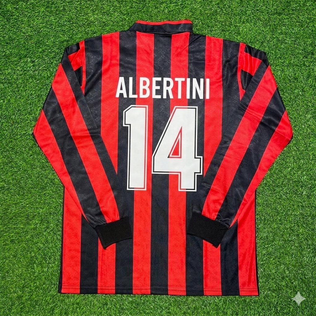 Demetrio Albertini #14 AC Milan 1989-1990 Retro Long Sleeve Football Jersey