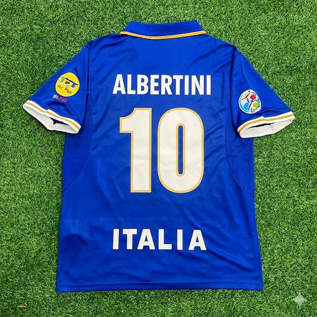 Demetrio Albertini #10 Italy EURO 1996 Blue Retro Soccer Kit Jersey Trikot Maglia Shirt