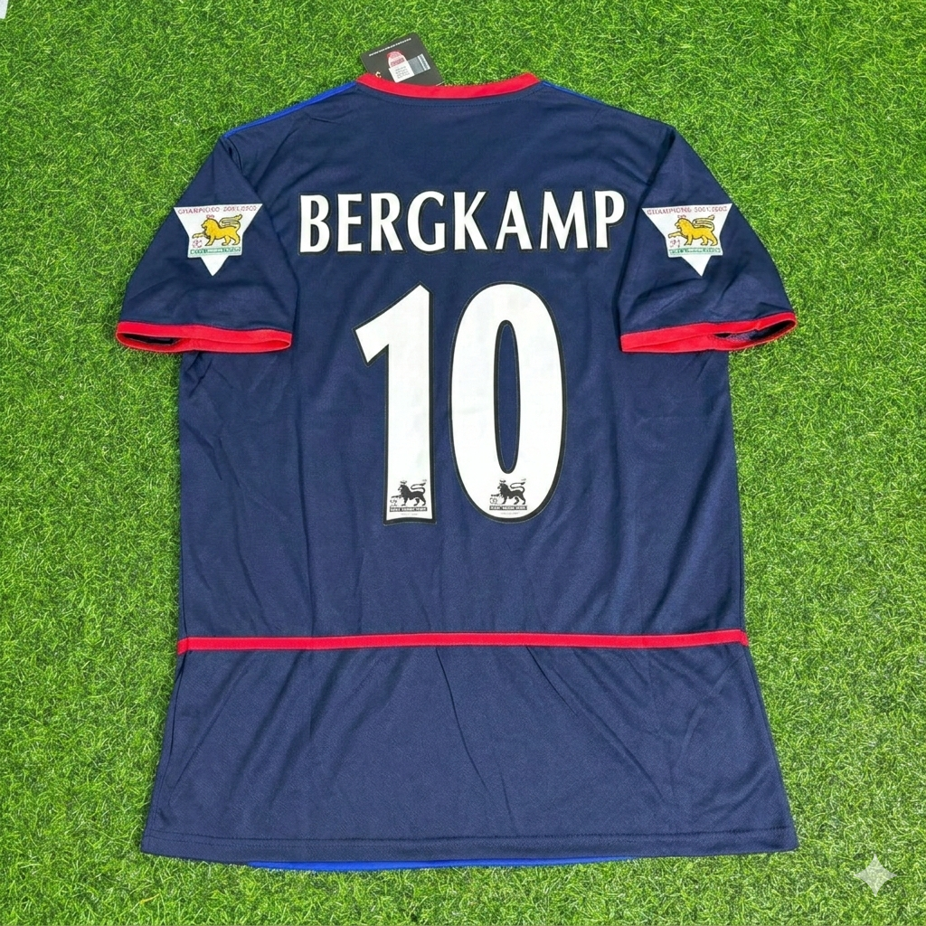 Dennis Bergkamp 10- Arsenal 2002-2004 Black Blue o2 Retro Kit Jersey Trikot Maglia Camiseta Soccer Shirt