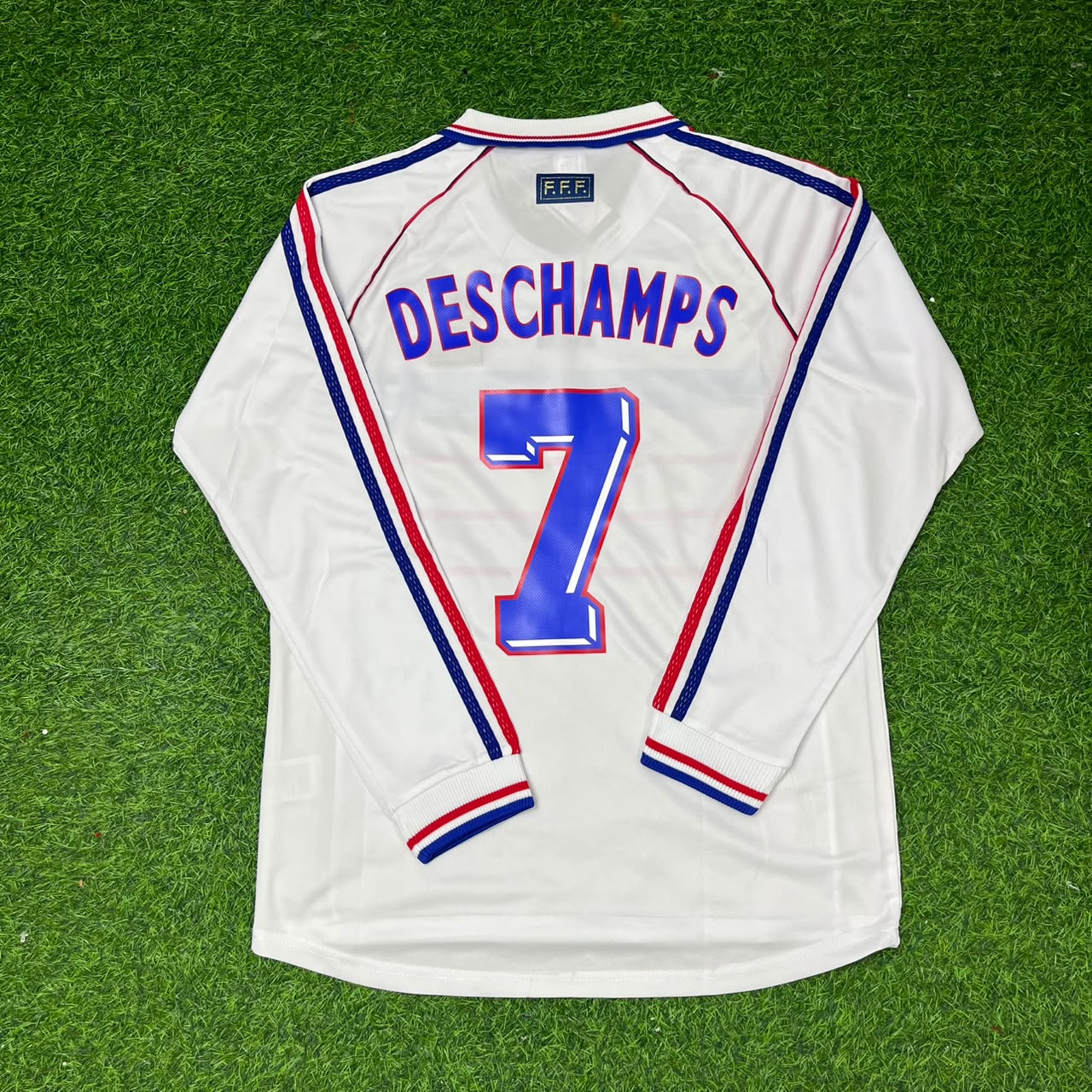 Didier Deschamps #7 France 1998 World Cup White Away Long Sleeve Retro Jersey