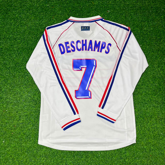 Didier Deschamps #7 France 1998 World Cup White Away Long Sleeve Retro Jersey