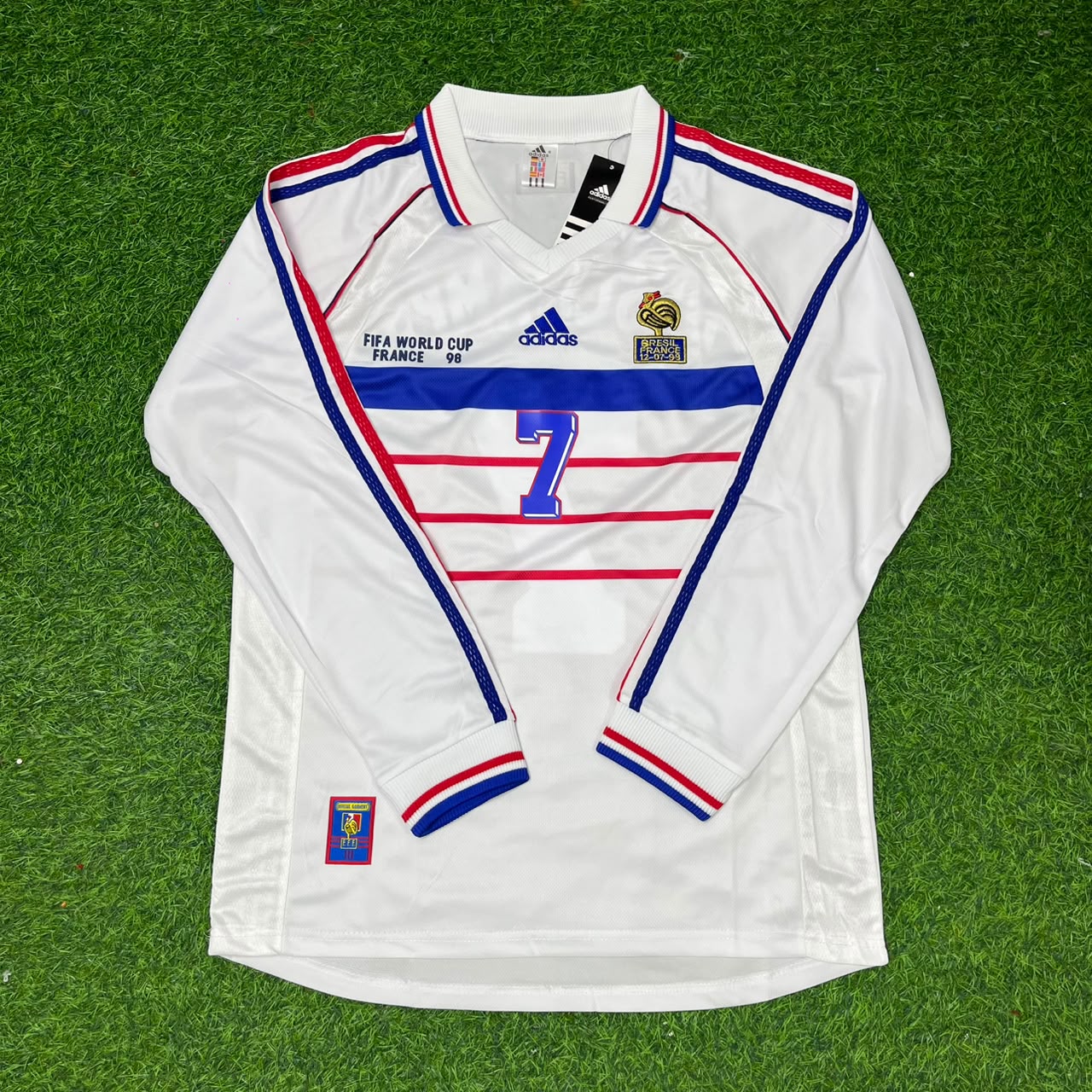 Didier Deschamps #7 France 1998 World Cup White Away Long Sleeve Retro Jersey