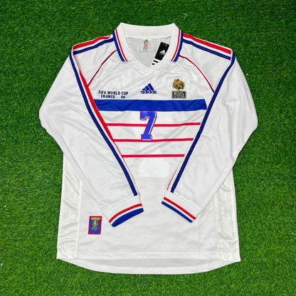 Didier Deschamps #7 France 1998 World Cup White Away Long Sleeve Retro Jersey