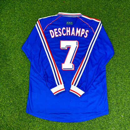 Didier Deschamps France 1998 World Cup Retro Long Sleeve Football Jersey Maillot Trikot Soccer Shirt
