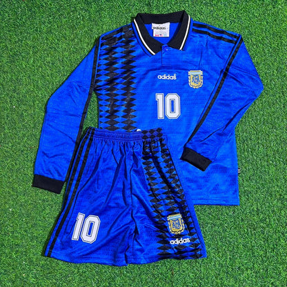Diego Maradona Argentina 1994 World Cup Long Sleeve Blue Kids Retro Football Jersey Kit