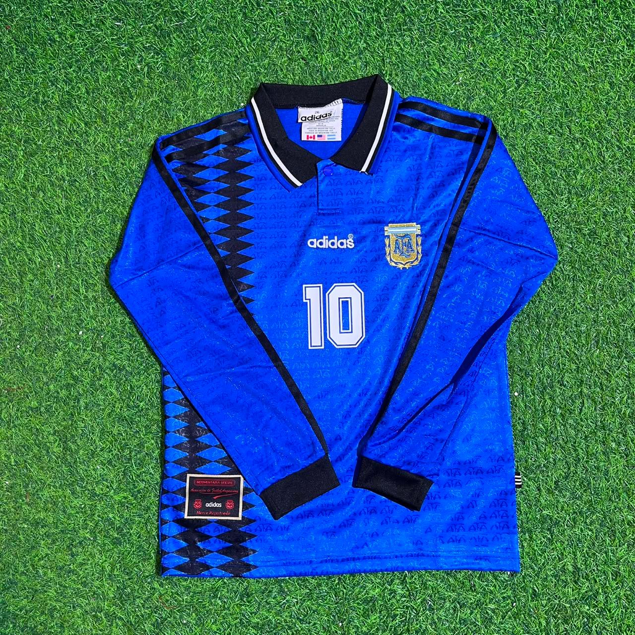 Diego Maradona Argentina 1994 World Cup Long Sleeve Blue Kids Retro Football Jersey Kit